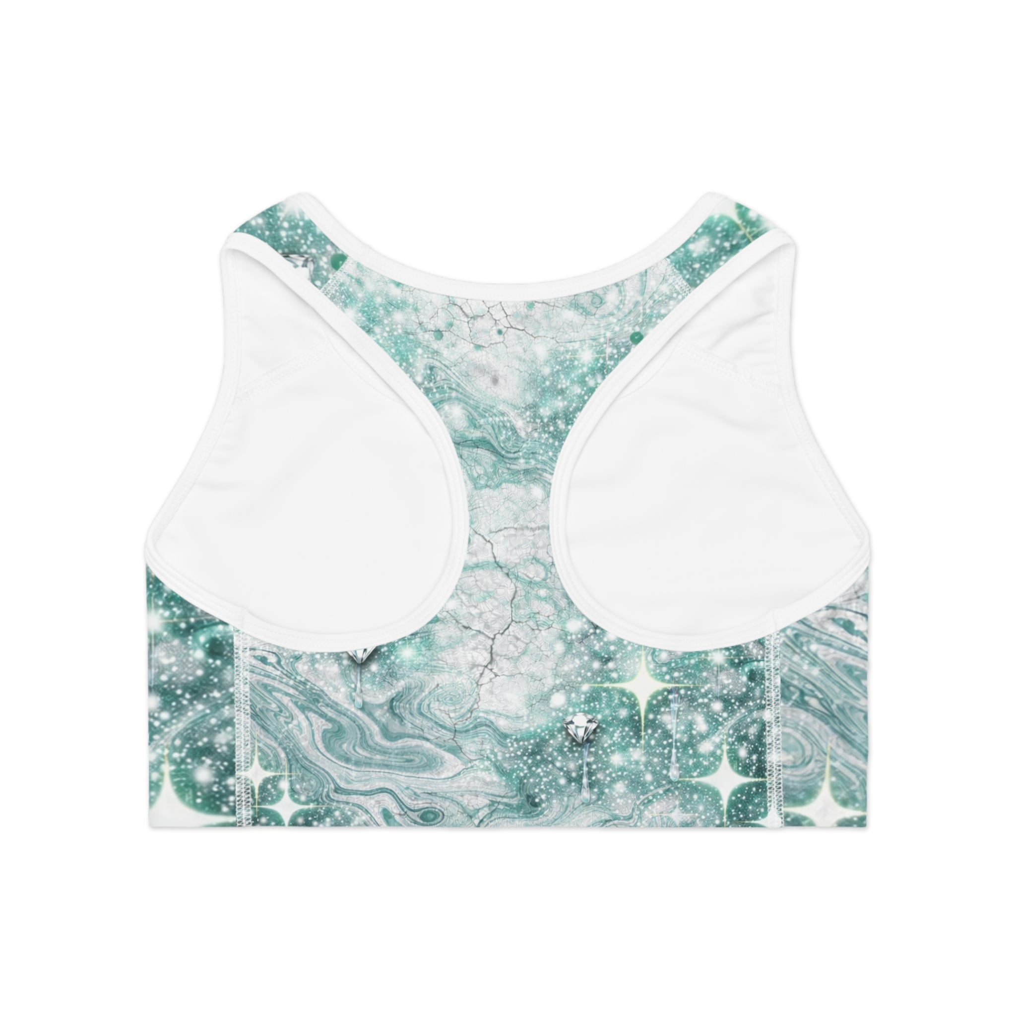 Mint Kawaii Bear Sports Bra — Cute Pastel Athletic Crop with Hearts