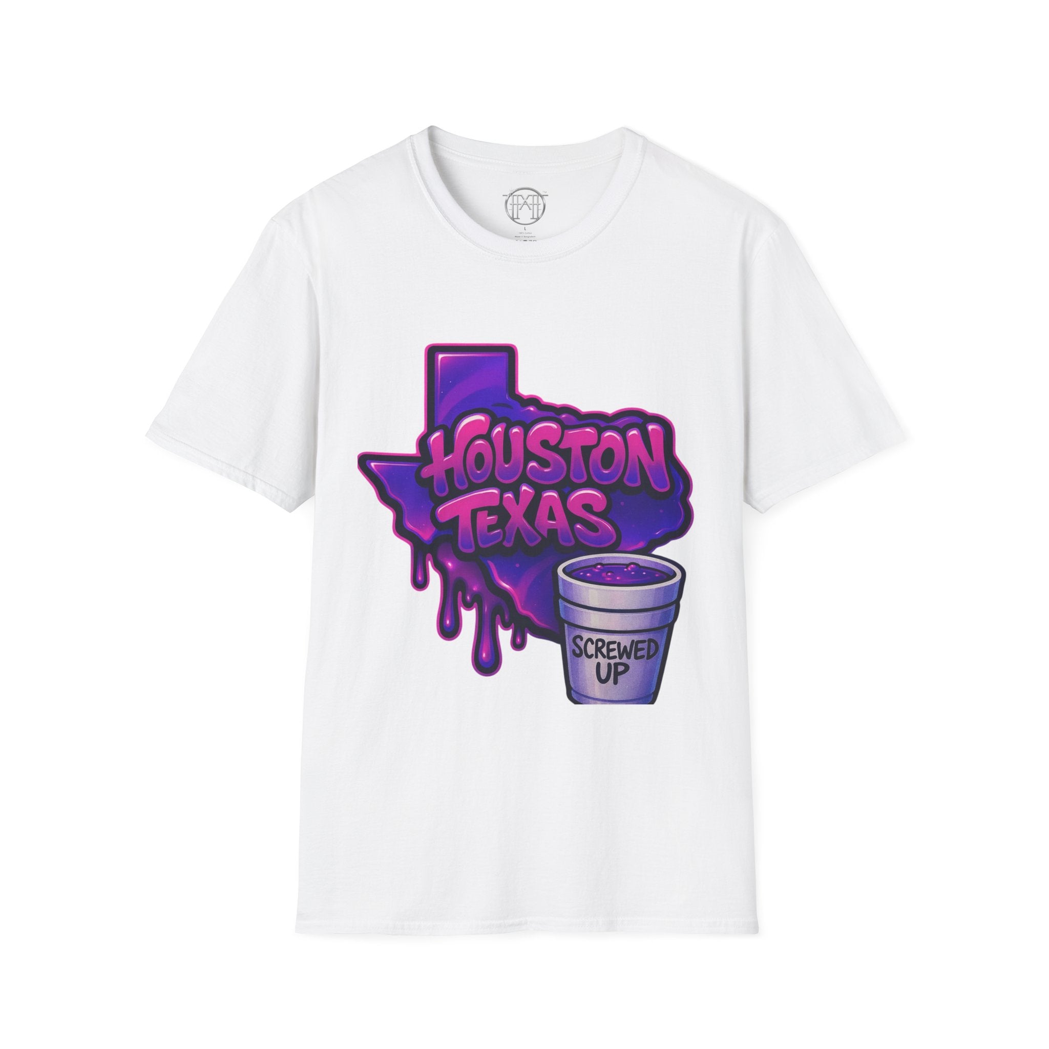 Houston Texas Screwed Up T-Shirt — Neon Drip Styrofoam Cup Design