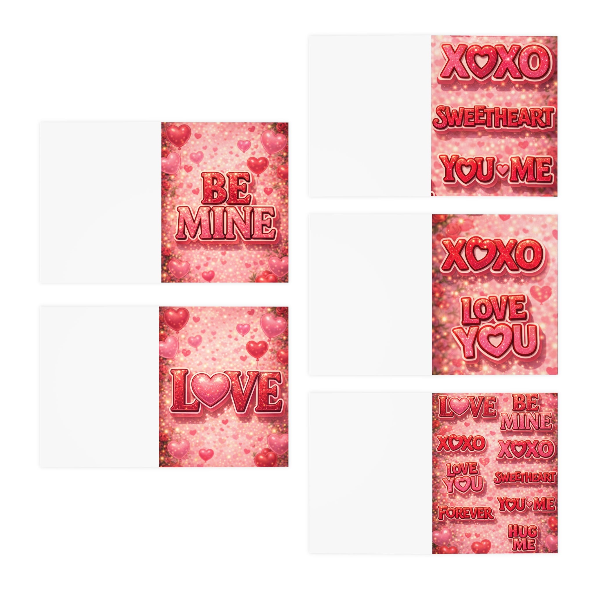 Valentine Love Cards - 5-Pack Greeting Card Set (Be Mine, XOXO, Love You)