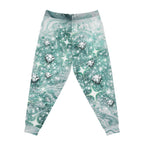 Teal Marble Glitter Athletic Joggers — Sparkling Hearts & Diamonds All-Over Print