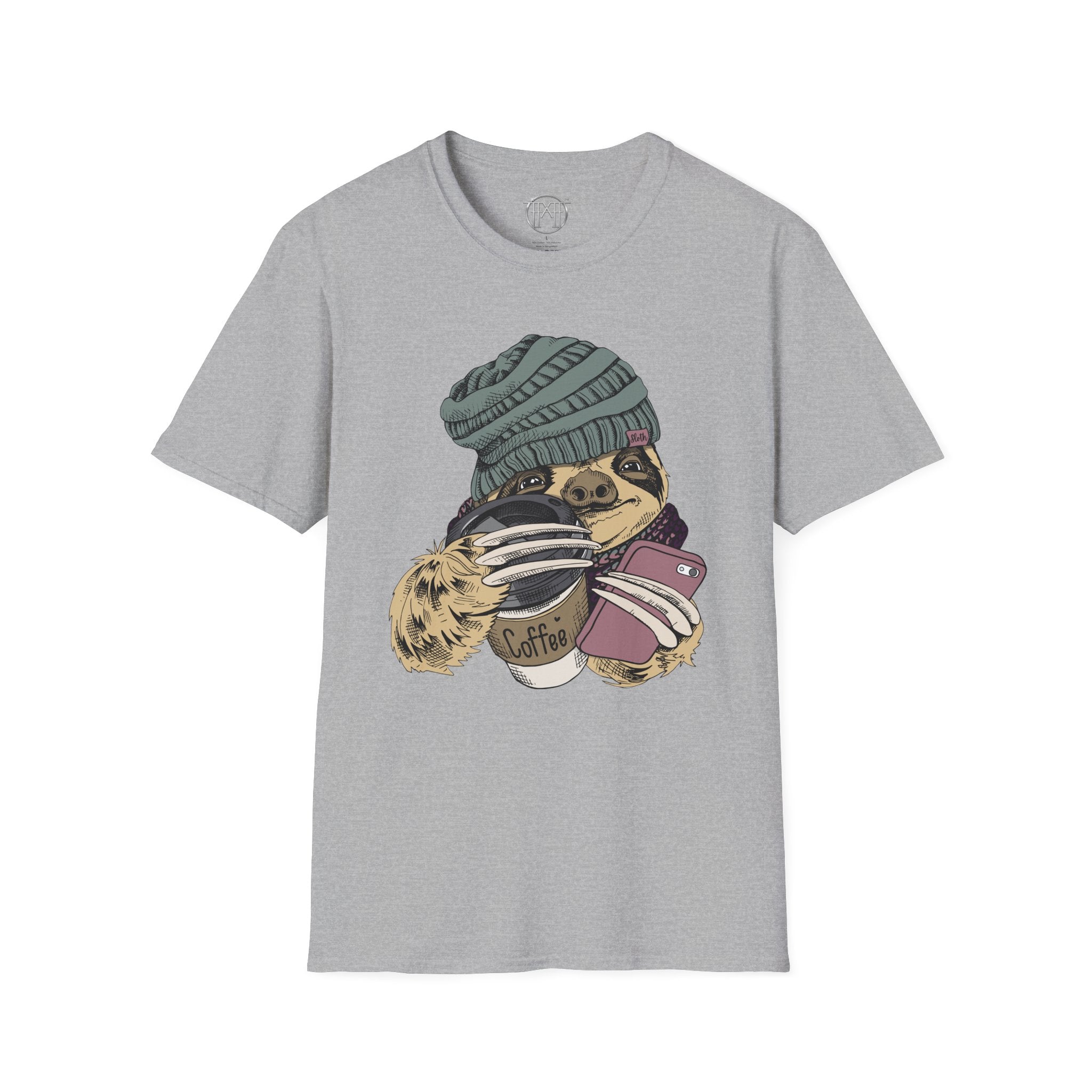 Cozy Sloth Coffee Tee – Cute Winter Sloth Holding Coffee Cup T-Shirt