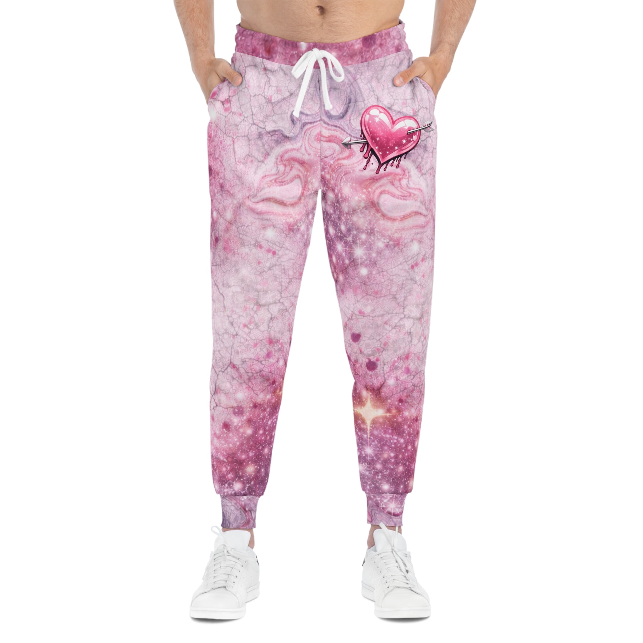 Valentine's Pink Galaxy Marble Athletic Joggers — Sparkle Space Print Sweatpants