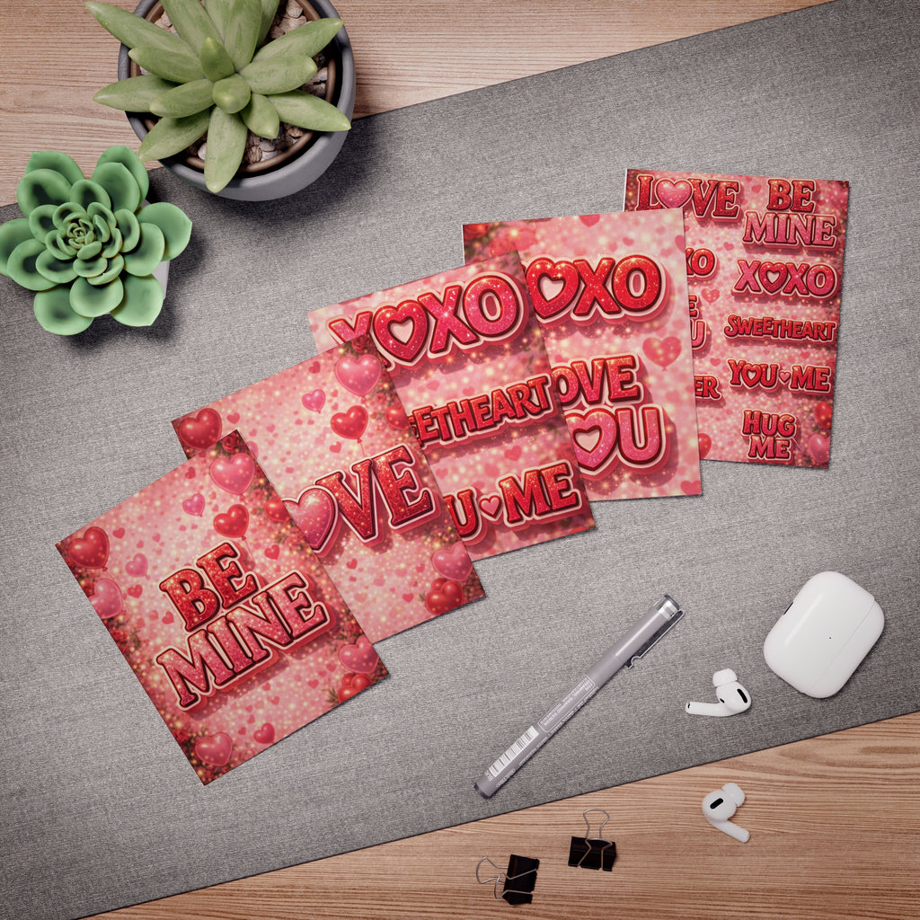 Valentine Love Cards - 5-Pack Greeting Card Set (Be Mine, XOXO, Love You)