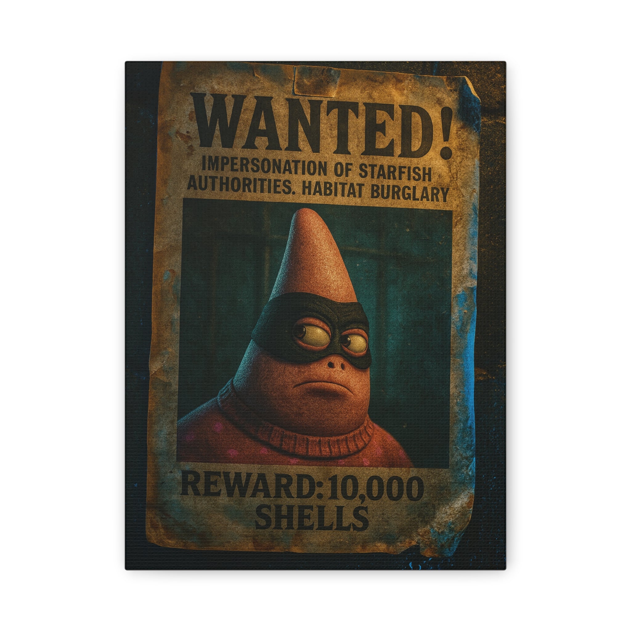 Wanted Poster Canvas Print — “Reward: 10,000 Shells” Vintage Movie Wall Art