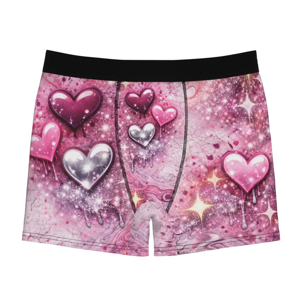 Pink Drippy Hearts Boxer Briefs — Men's Valentine's Day All-Over Print