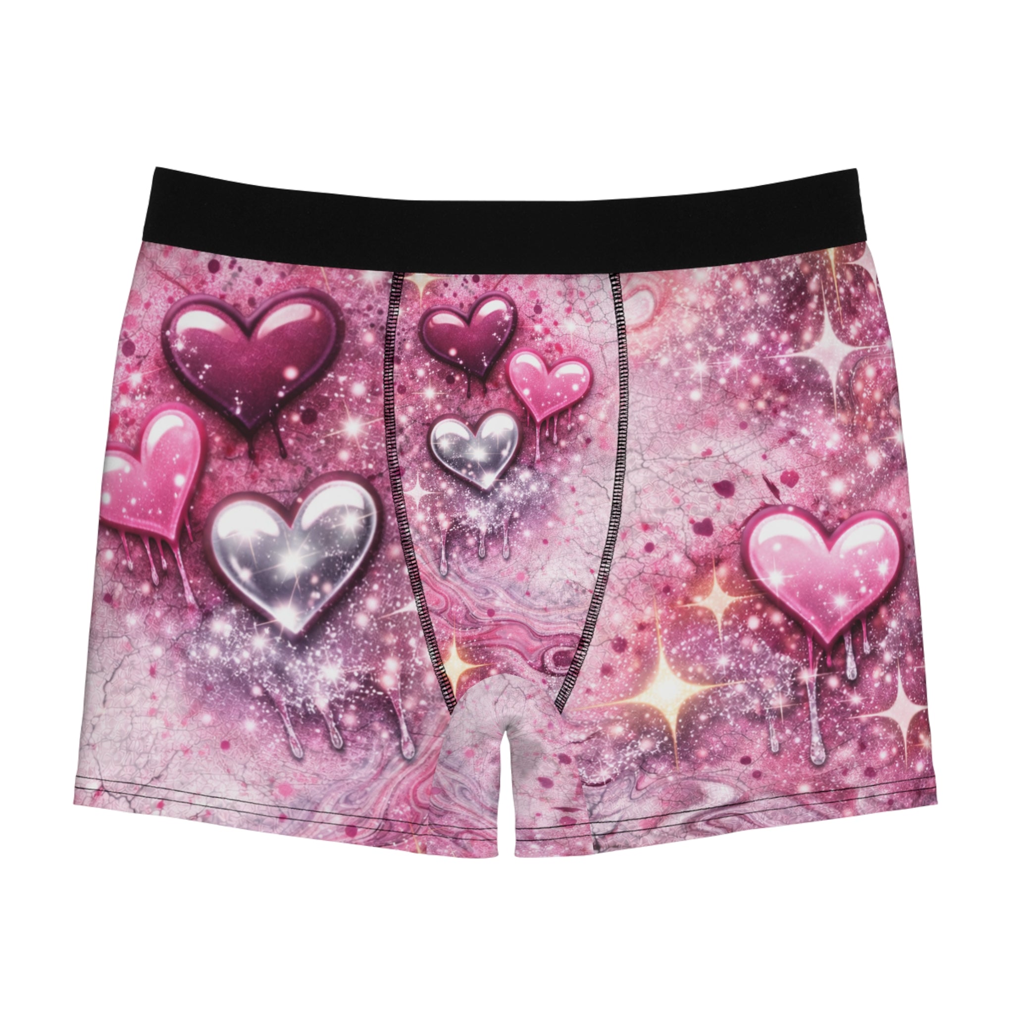 Pink Drippy Hearts Boxer Briefs — Men's Valentine's Day All-Over Print