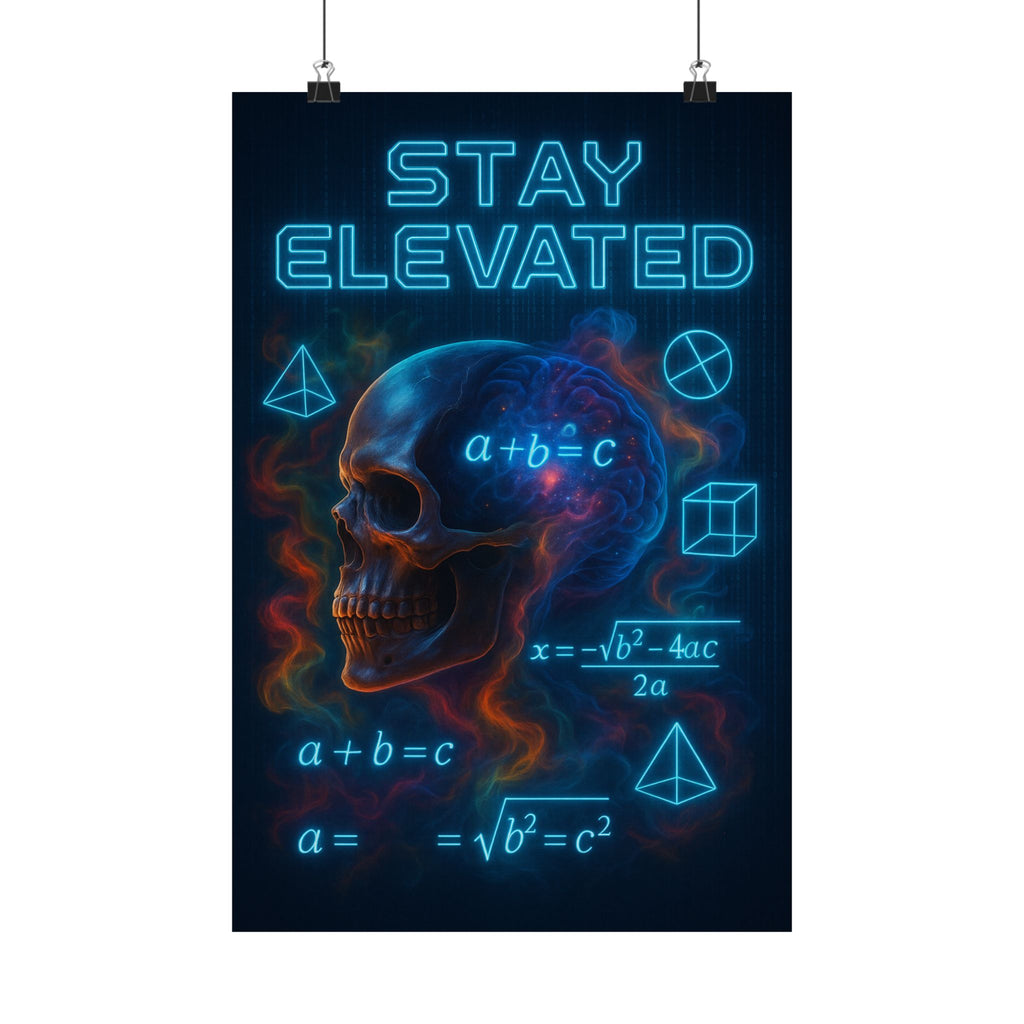 Stay Elevated Neon Skull Math Poster — Matte Vertical Wall Art
