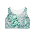 Mint Kawaii Bear Sports Bra — Cute Pastel Athletic Crop with Hearts