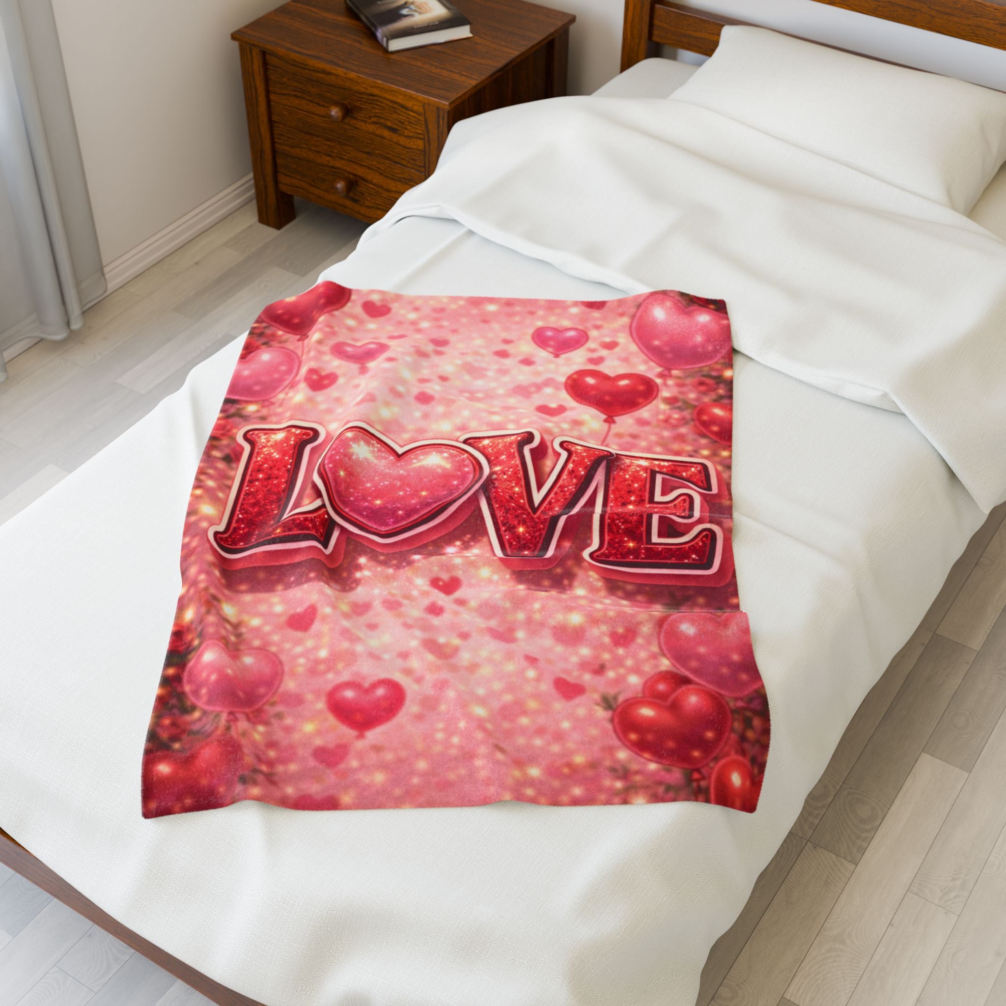 Love Heart Velveteen Plush Blanket — Romantic Valentine’s Cozy Throw