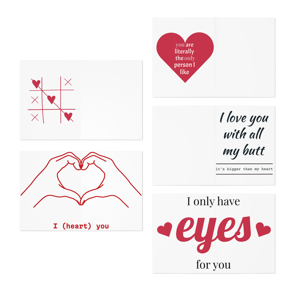 Valentine Love Cards - 5-Pack Greeting Card Set (Be Mine, XOXO, Love You)