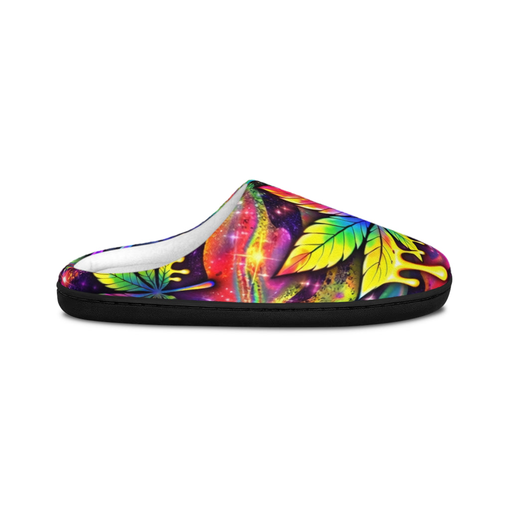 Psychedelic 420 Rainbow Leaf Indoor Slippers
