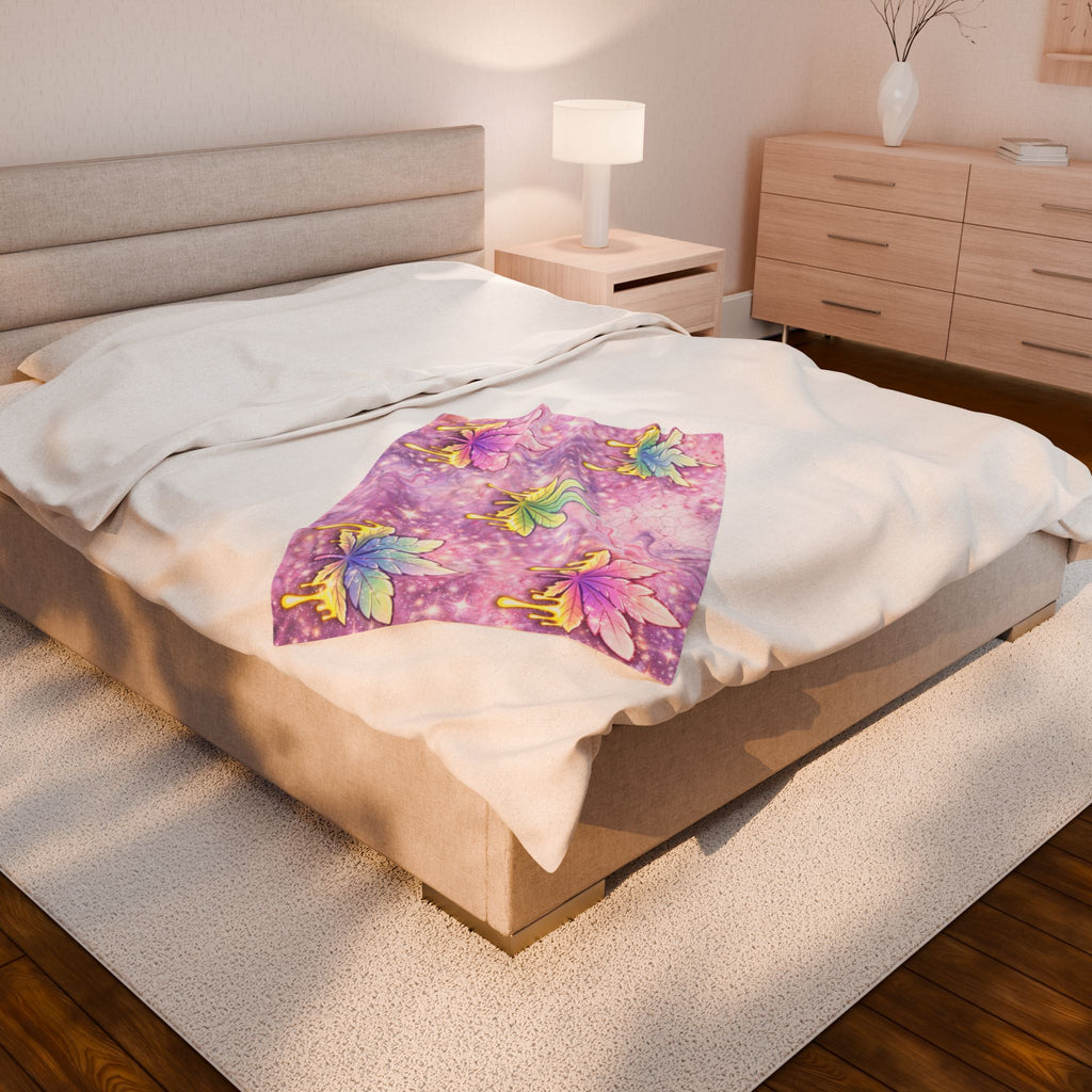Pastel Rainbow Maple Leaf Velveteen Plush Blanket — Cozy Decorative Throw for Bedroom & Gifts