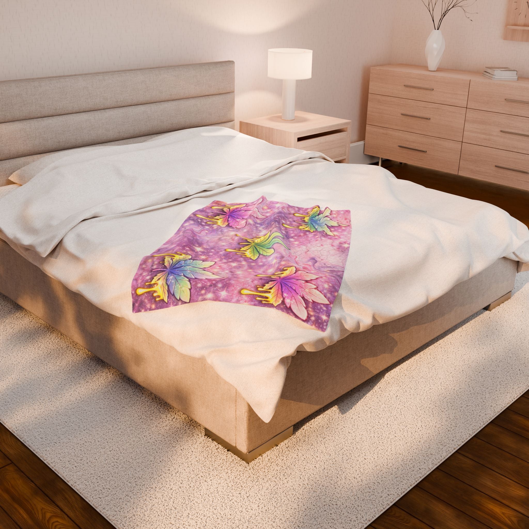Pastel Rainbow Maple Leaf Velveteen Plush Blanket — Cozy Decorative Throw for Bedroom & Gifts