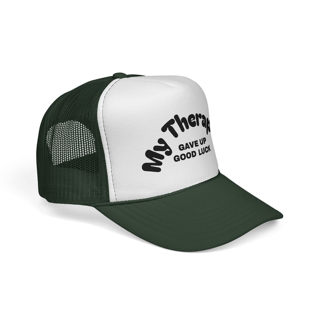 Trucker Cap — "My Therapist Gave Up Good Luck" Funny Mesh Hat for Mental Health Humor