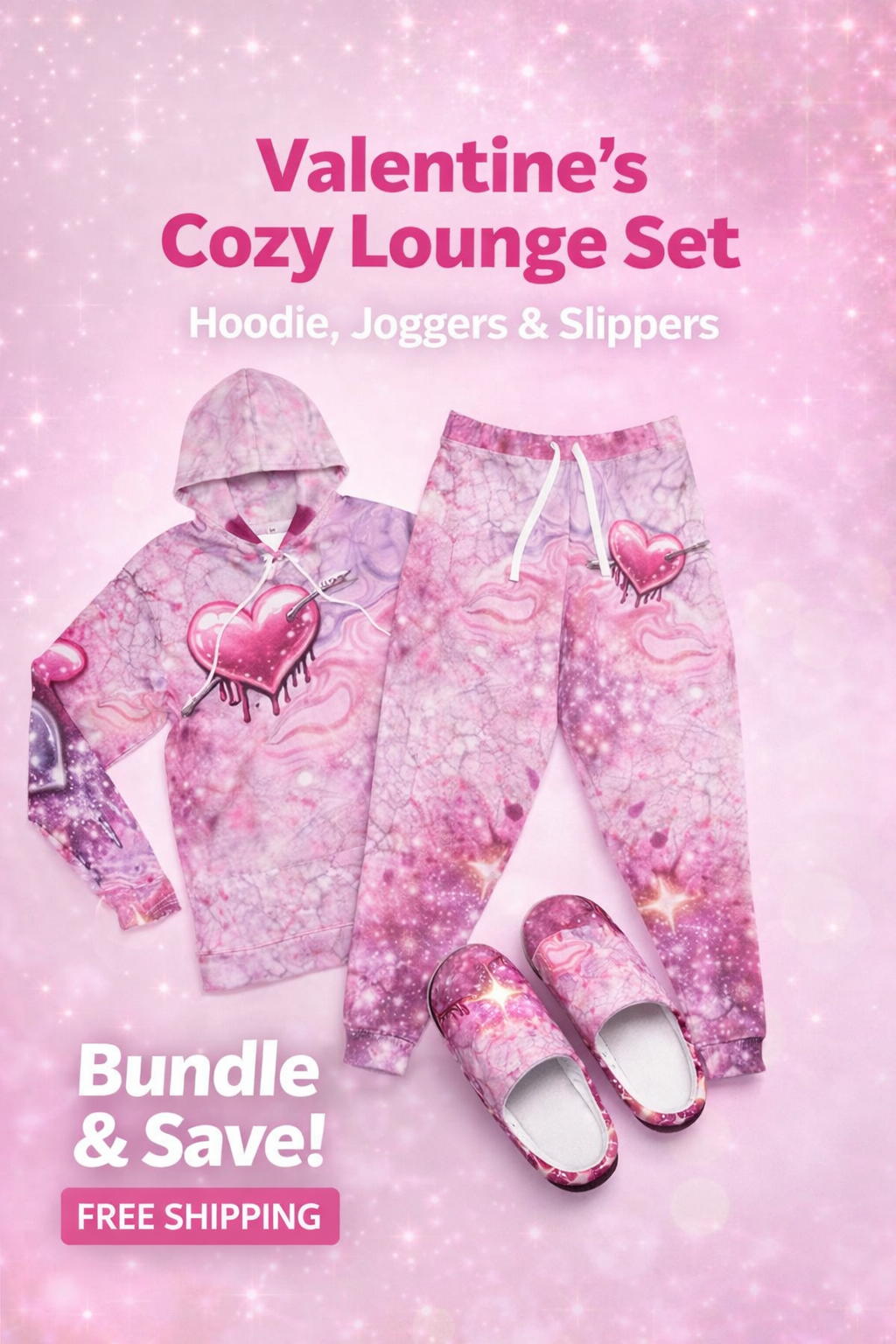 Unisex Valentine’s Cozy Set — Hoodie + Joggers + Slippers